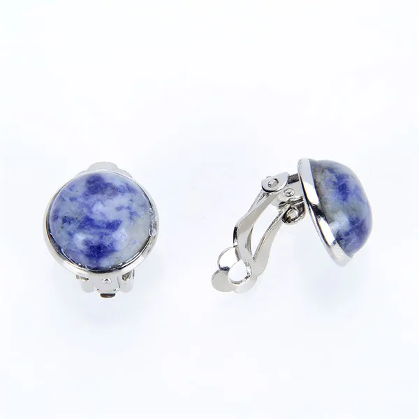 Sodalite Женские летние украшения для девочек круглый натуральный камень лазурит фиолетовый кварцевый шарик Клипсы Серьги без проколов уши - Окраска металла: Sodalite