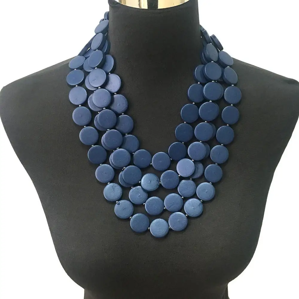 Deep blue Necklace MANILAI богемное многослойное бисерное массивное ожерелье Womon ручной работы, Разноцветные деревянные бусы, чокеры, ожерелье, Деревянные ювелирные изделия для пляжа - Окраска металла: Deep blue Necklace