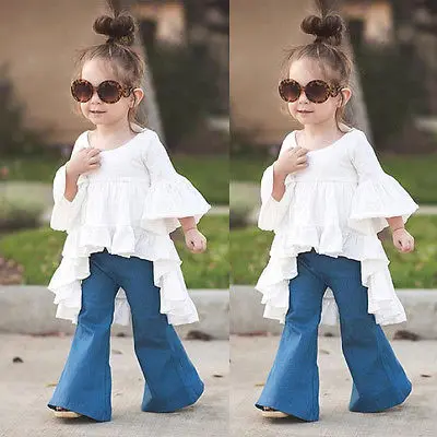 

UNIKIDS 2016 Hot Summer Baby Girl Dress Frills Flare Sleeve Tops Shirt Ruffles Hem Dresses 1-6Y