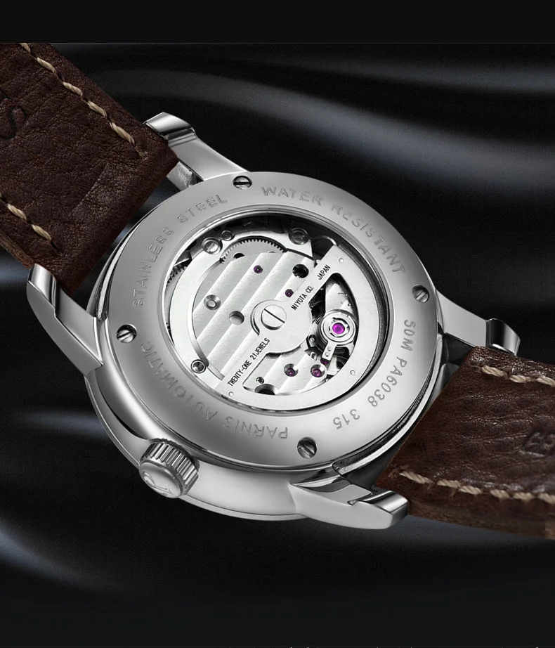 38 мм Parnis черный белый коричневый циферблат сапфировое стекло Дата День святого