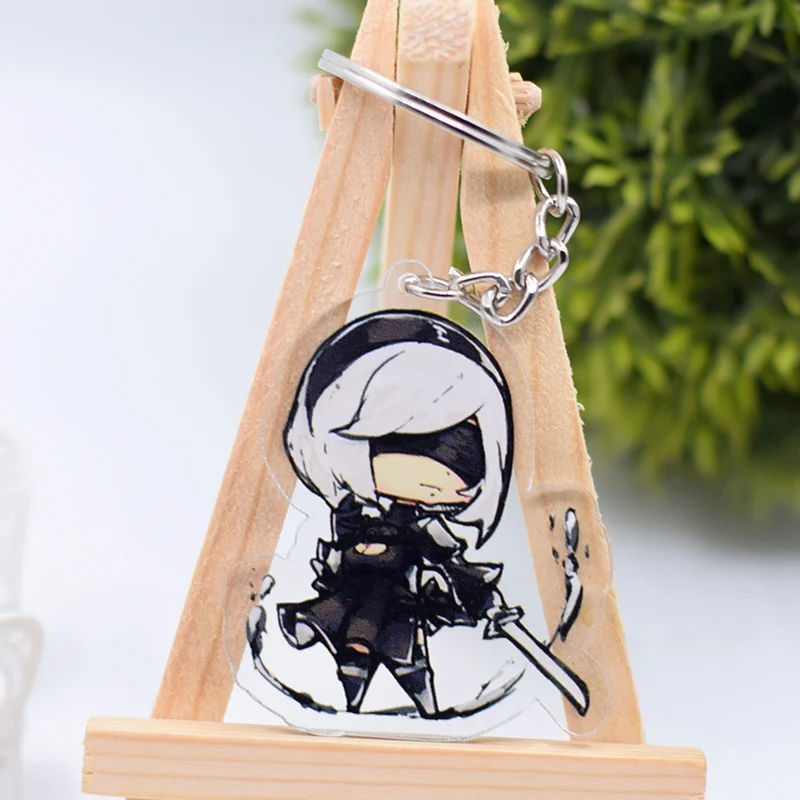 2B NieR Automata Keychain Cute Double Sided Acrylic Key Chain Pendant Anime Accessories Cartoon Key Ring DBS1P