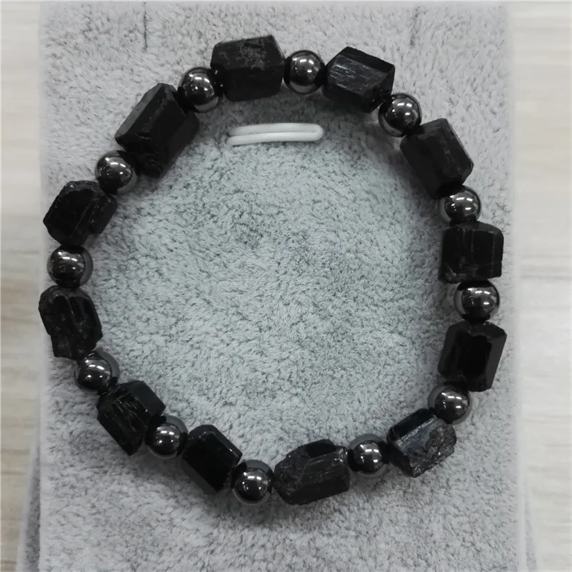 black hematite Natutal необработанный черный турмалин с 6 мм круглым гематитом коричневый тигровый глаз хамса металлические подвески индивидуальные унисекс бисерные браслеты - Окраска металла: black hematite