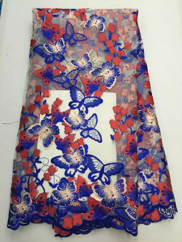 5 Ярдов/шт Красивая три цвета бабочки цветы сетки кружева вышивки французский