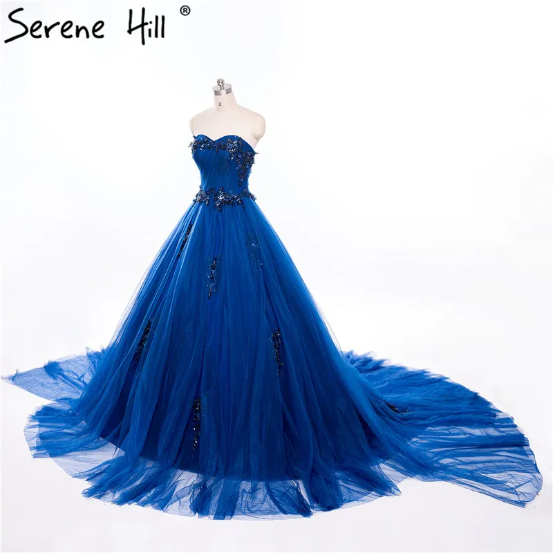 2021 настоящая фотография Роскошные ярко синие вечерние платья Свадебные Robe De Mariage