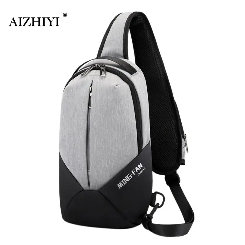 gray Бренд AIZHIYI, нагрудная сумка, USB, сумка-мессенджер, через плечо, для мужчин, на плечо, слинг, сумка, водонепроницаемая, короткая, для поездок, для мобильного телефона, вертикальная сумка - Цвет: gray