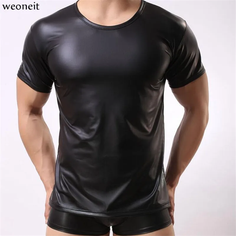 Weoneit Летний стиль модные однотонные черные мужские сексуальные футболки из