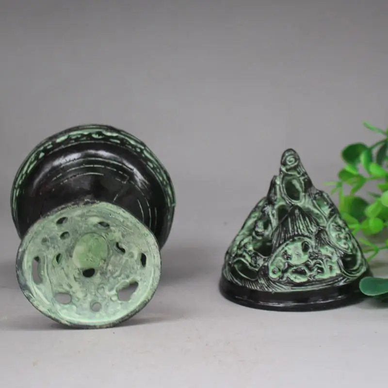 

Collectible Decorated Old Handwork Bronze Carved Totem Flower Incense Burner