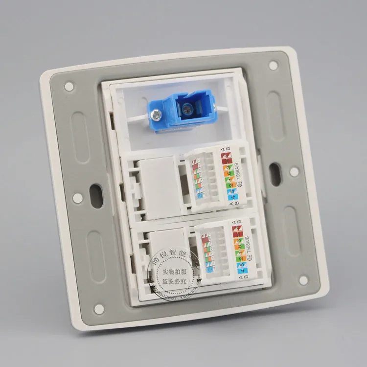 SC Opitcal волоконный разъем и двойной Cat5e RJ45 сетевой Lan цвет шампанского Лицевая