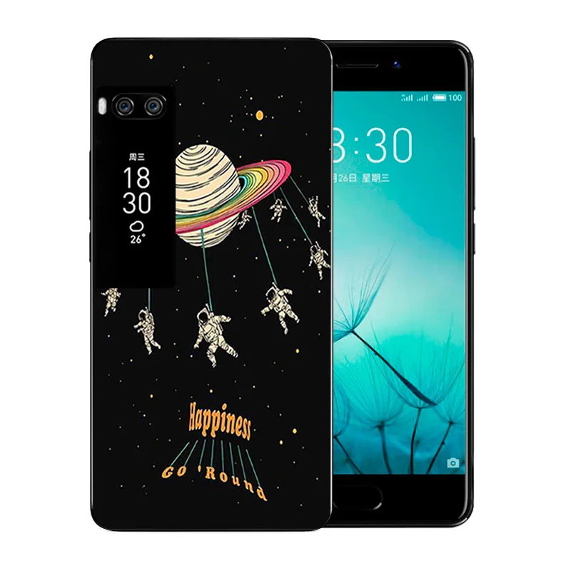 Phone Case For Meizu pro 7 Space Moon Pattern Soft TPU Luxury Silicone Capa Back Cover Full Protector Funda |