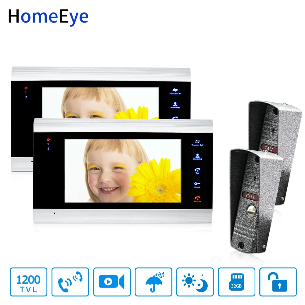 HomeEye 7 ''видеодомофон дверной звонок 2 система контроля доступа Обнаружение