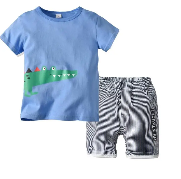 Boy cotton Floral Jumper T-shirts with Striped Pants Baby clothes Kids Clothing Summer Fashion Casual 2PCS Outfits |