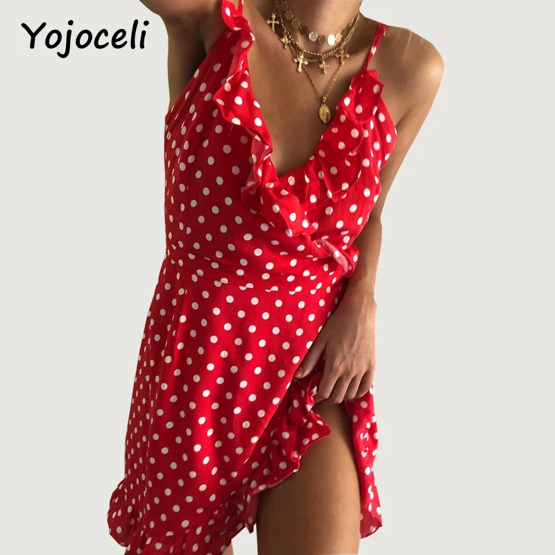 Yojoceli 2018 новый летний старт печати Раффлед сарафан для женщин v образным вырезом