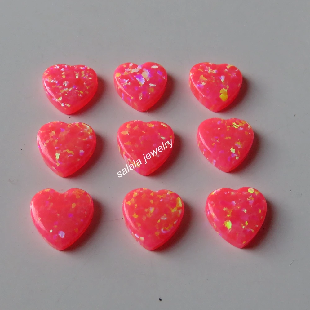 

20pcs /lot 10mm Heart Opal OP43 Heart Fire Opal synthetic full Drilled pink heart Cabochon Opal for DIYT Necklace