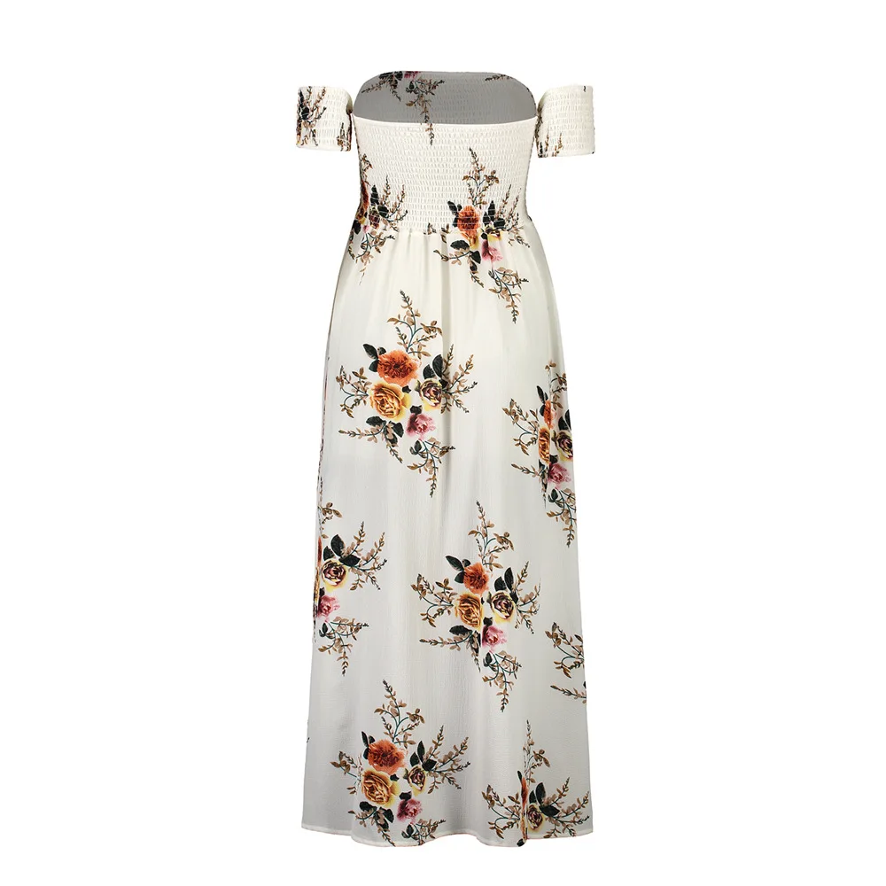 Bohemian Floor Length Print Beach Dress Off Shoulder Women Summer Sundress Long Floral Split Irregular Backless Dresses Z3D358 | Женская
