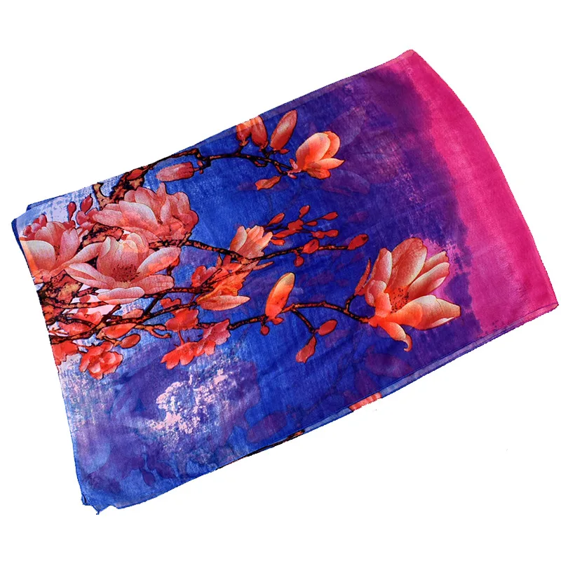 Весенний зимний шелковый шарф с цифровым цветочным принтом Женская