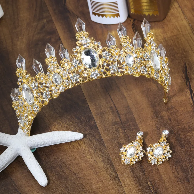 Свадебные аксессуары для волос в стиле барокко тиара с красной короной и синими