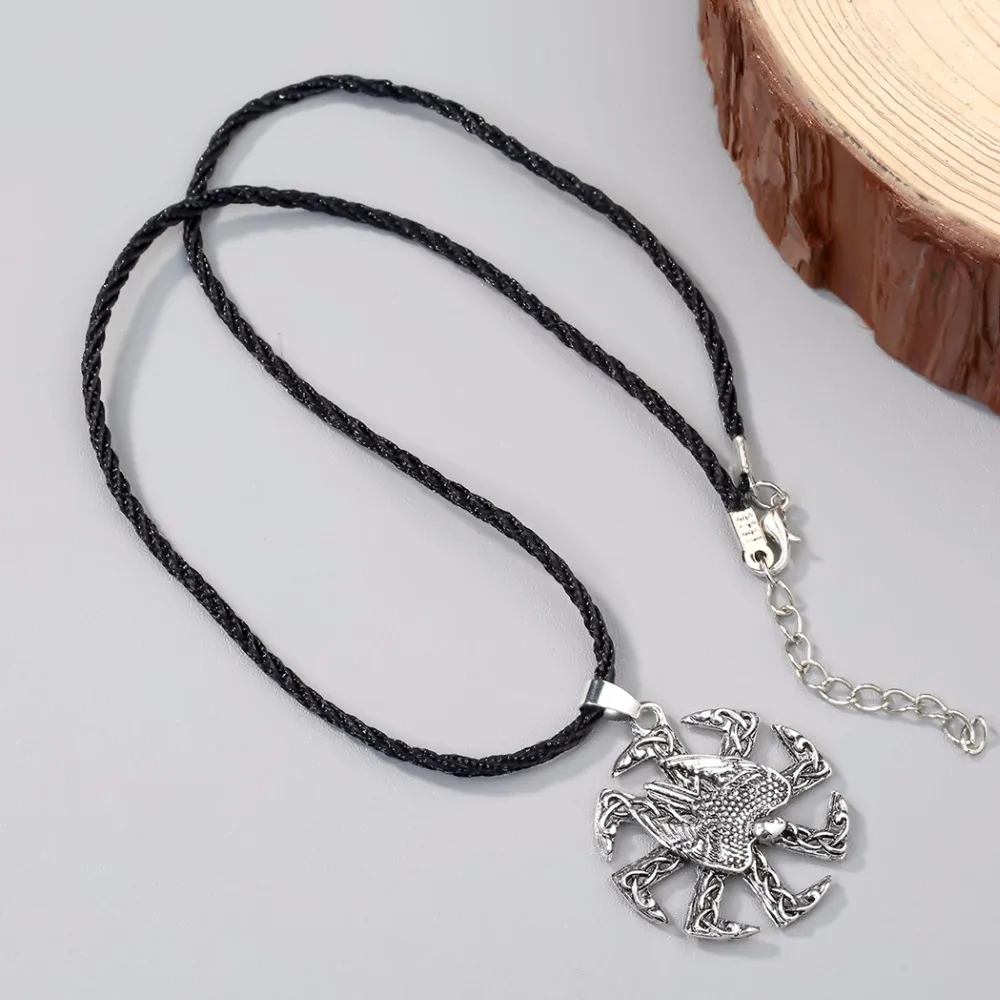 

Cxwind Protective Amulet Falcon Kolovrat Symbol Rope Necklace Viking's Antique Charm Amulet Pendants Necklaces Jewelry