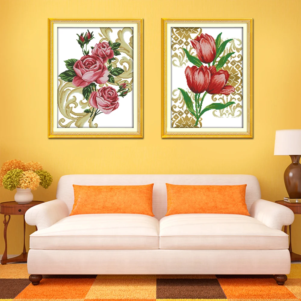Тюльпаны Joy Sunday Роза для домашнего декора H688(5) H689(7) 14CT 11CT|joy sunday|cross stitch kitsdiy dmc |