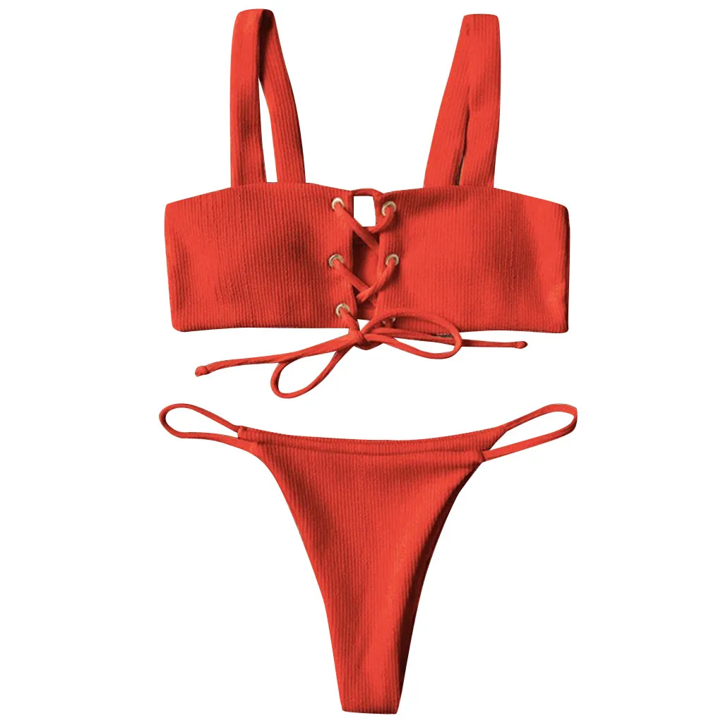 Бикини 2019 сексуальный женский Одноцветный купальник-бикини с пуш-ап купальник