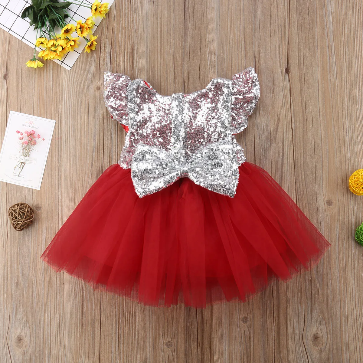 2018 New Summer Party Princess Dress Sequined Lace Patchwork Petal Sleeve Knee-Length Tutu Outfit 1-5Y | Детская одежда и обувь