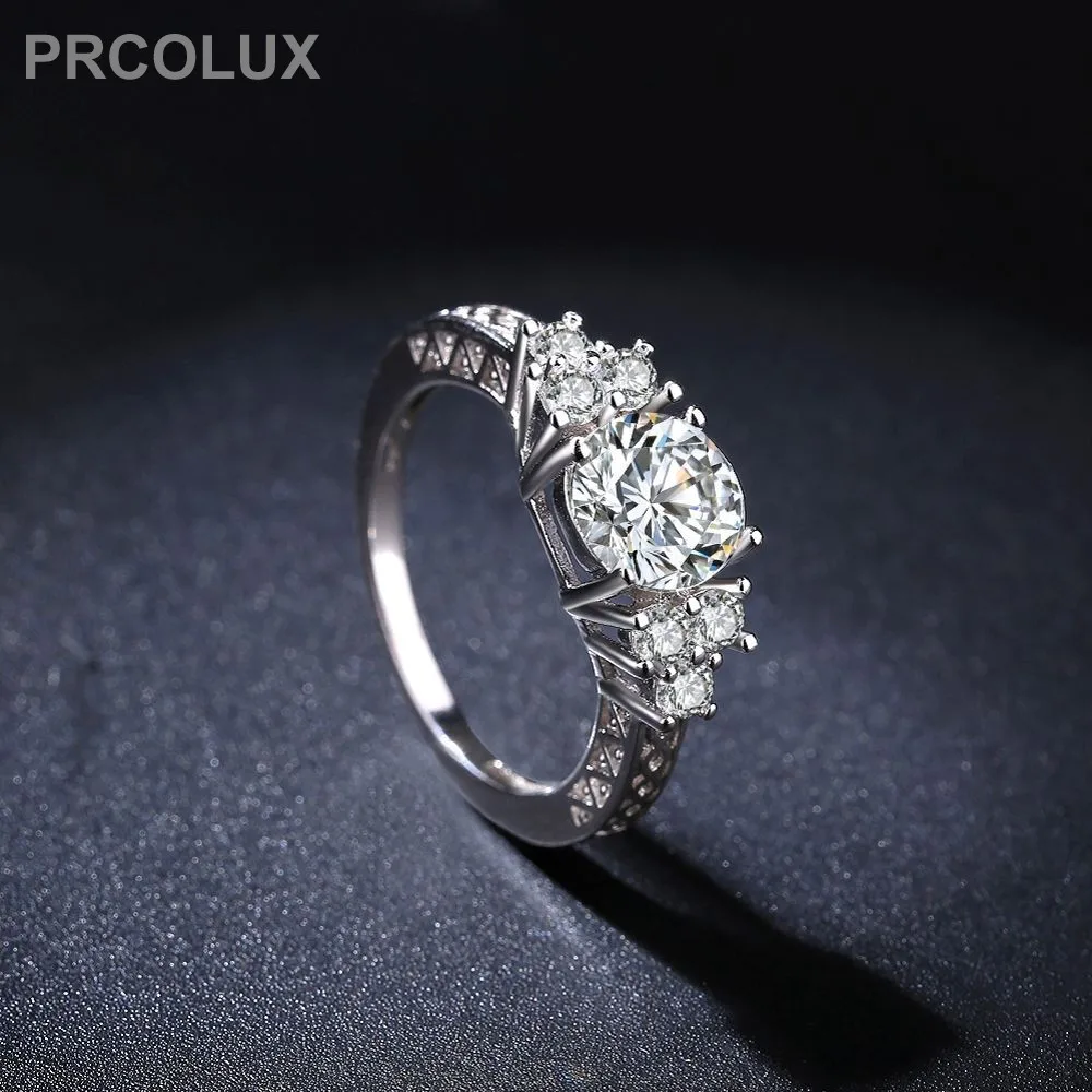 PRCOLUX Элегантные Свадебные Кольца для Для женщин Белый Круглый CZ посеребренные