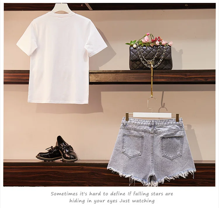 2019 летние женские комплекты из двух предметов Модная хлопковая футболка с