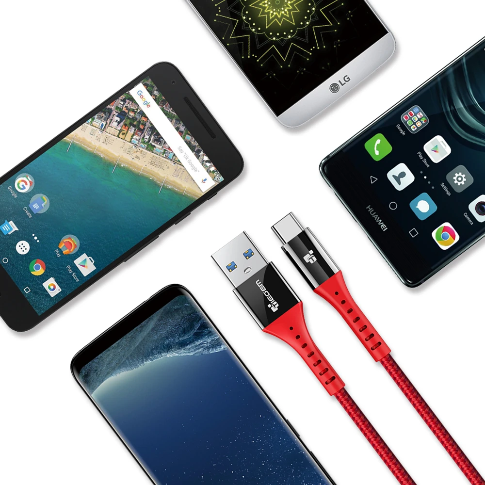 TIEGEM USB 3,0 type-C кабель 3A USB C кабель для samsung S9 S8 Plus Note 8 9 Быстрая зарядка usb type-C шнур для huawei P9 P10 P20