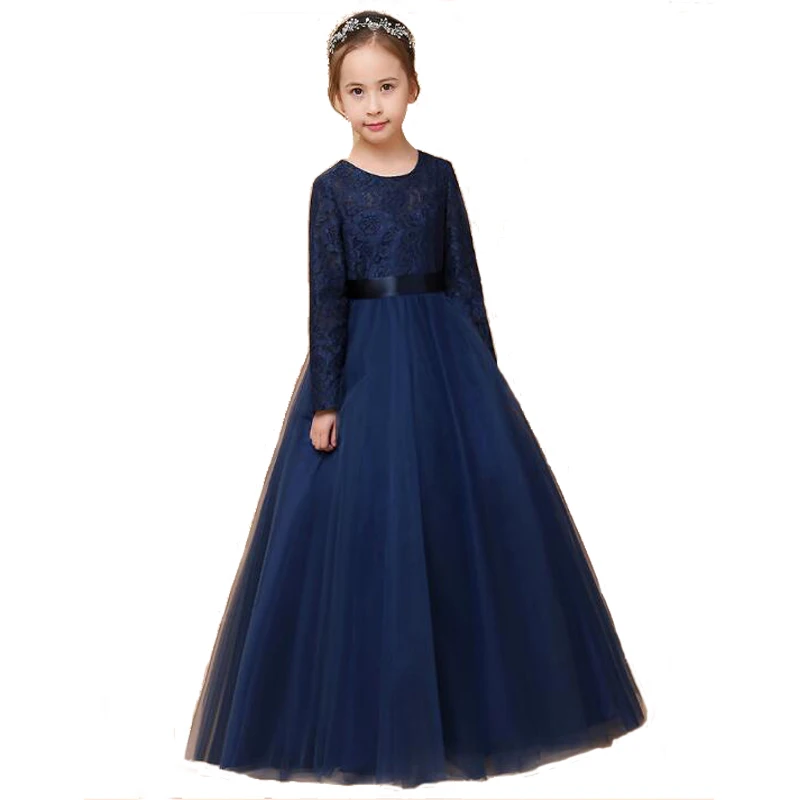 Navy Blue Eren Jossie/новейшее стильное красивое Пышное Платье для девочек детское платье из фатина с длинными рукавами темно-синего цвета платье для выступлений с двумя створками - Цвет: Navy Blue