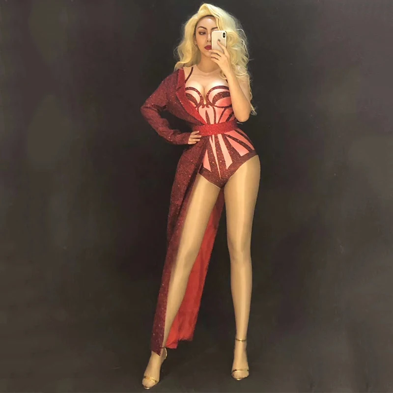 Женский костюм для джазового танца красный Dj наряд сцены Gogo Jumjpsuit Одежда танцев