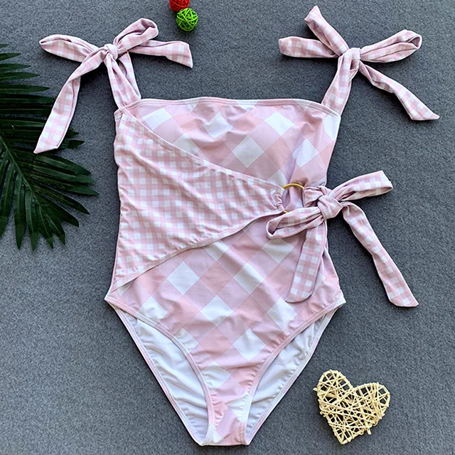 B631Pink Сексуальный купальник с открытыми плечами женский Монокини розовый трикини комбинация-стринги купальник повязка пляжная одежда купальный костюм - Цвет: B631Pink