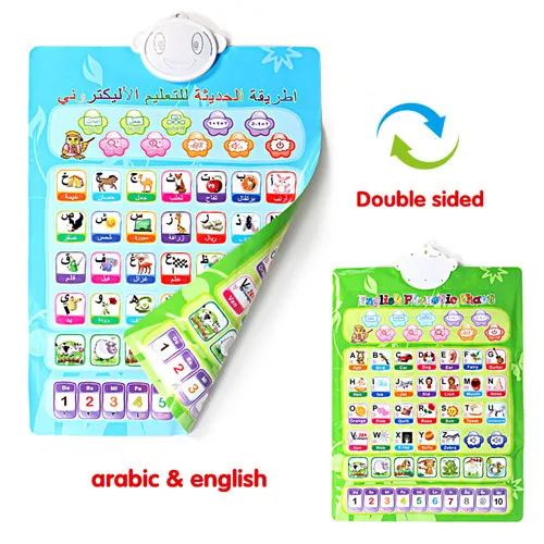 arabic english Электронные настенные подвесные диаграммы арабский, французский, испанский, английский двухсторонний, многофункциональный Алфавит Номер обучающая машина для детей - Цвет: arabic english