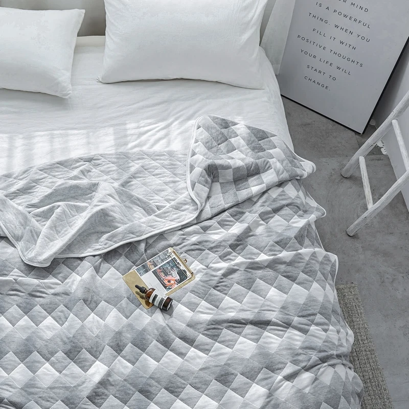 Gray knitted cotton Throw Blanket Rhombic for adults 100x150cm/150x200cm/180x200cm/200x230cm Couch Black Thin Quilt | Дом и сад