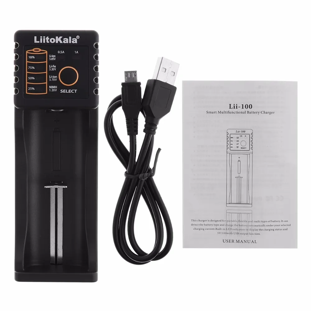 Liitokala Lii 100 USB умное зарядное устройство с Светодиодный индикатор для 1 2 В 3 7 в 8 AA AAA