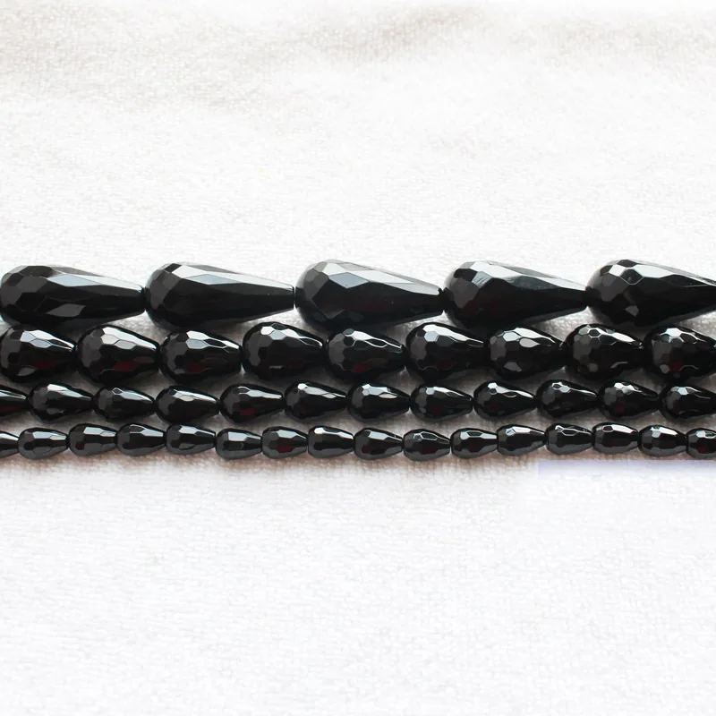Оптовая продажа AA Ограненный черный оникс, водяные бусины 15 Оптовая продажа AA Ограненный черный оникс, водяные бусины 15
