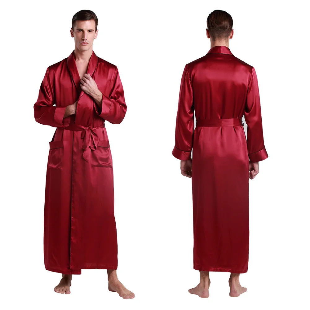 LilySilk халат мужской кимоно пеньюар домашняя одежда для мужчин шелковый 22 Momme длинным рукавом углового полная длина для сна китайский традиционный - Цвет: Claret