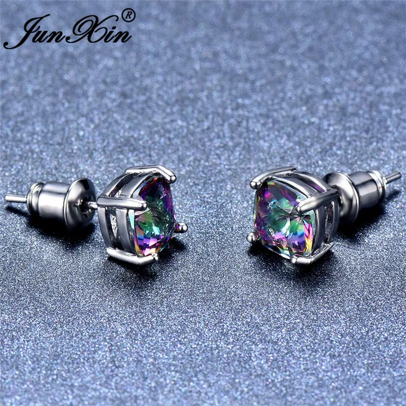 Женские серьги гвоздики серебряного цвета с двойным кристаллом|Серьги-гвоздики|