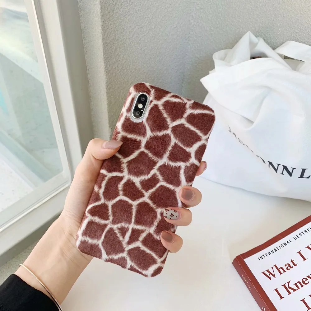 ORYKSZ Leopard Print Phone Case For iPhone 7 8 Plus Luxury Fluffy Plush Cases XR XS Max 6 6S Soft Back Cover |