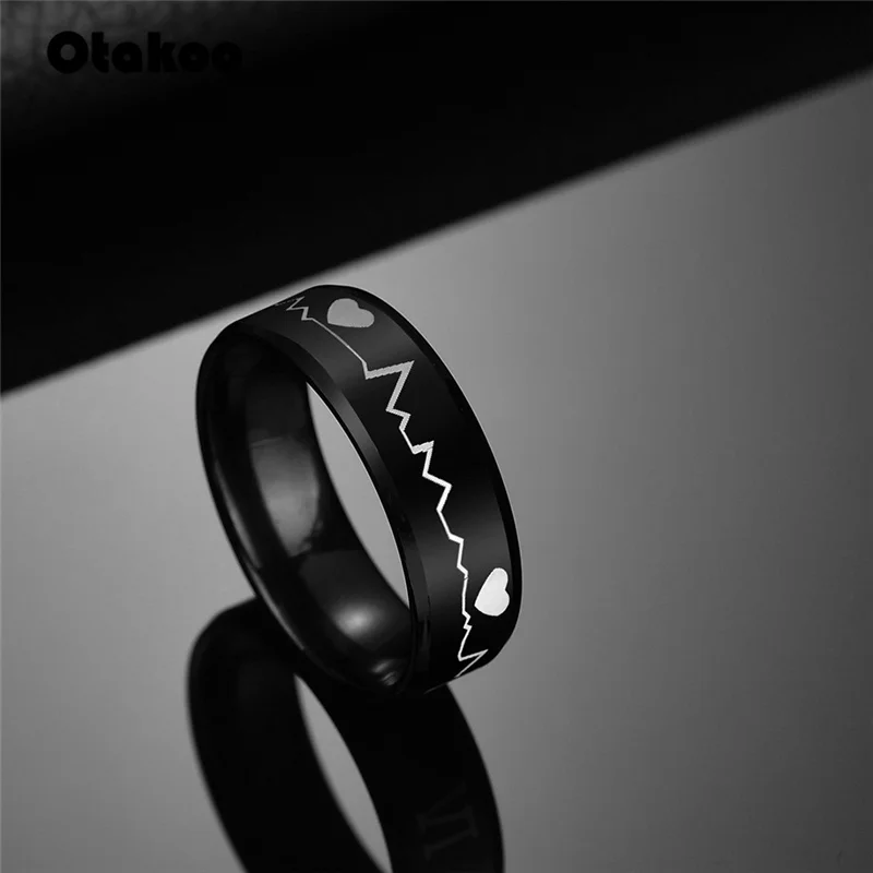 Сердечный ритм Otakoo электрокардиограмма из нержавеющей стали парные кольца