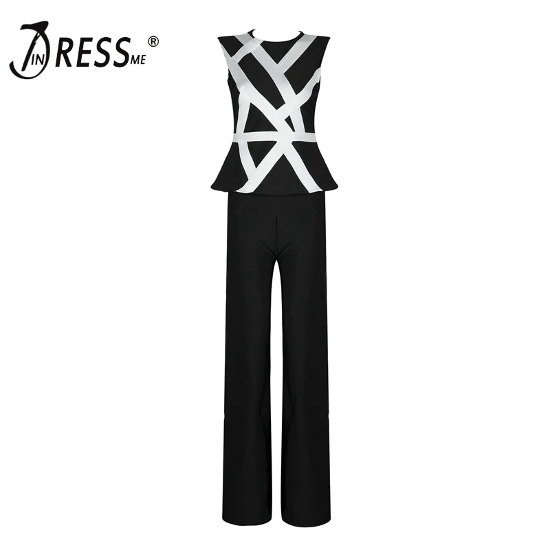 INDRESSME Модные женские бандажные комплекты из 2 предметов пикантные полосатые без