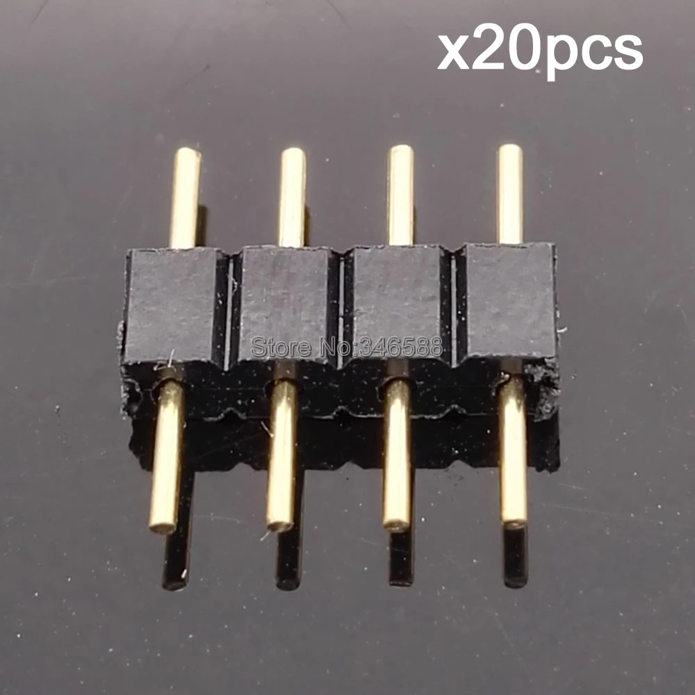 

20pcs/lot 10mm 4-Pin 4Pins Male to Male Plug RGB Connector, 4 Pin Black Color Needle Insert for 3528 and 5050 RGB LED Strips