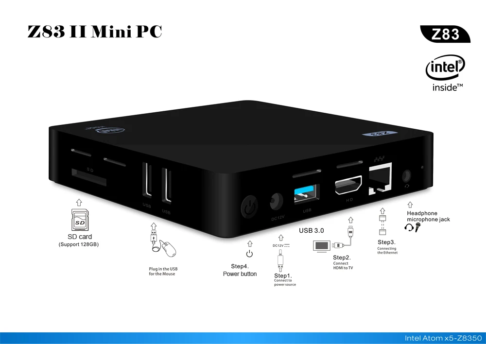Z83II мини-ПК Windows 10 Intel Atom x5-Z8350 четырехъядерный 2G 3 2G/4G 64G Smart tv Box 2,4G 5,8G WiFi ТВ-приставка MInipc медиаплеер