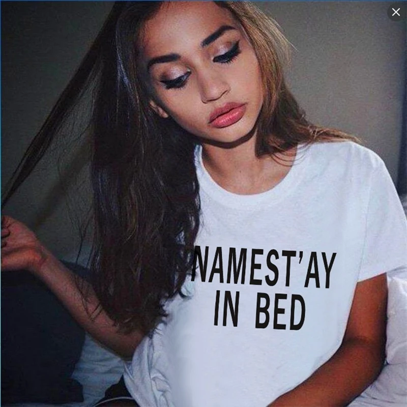 Сексуальные футболки топы графическая футболка хлопковая namaway In Bed забавная с