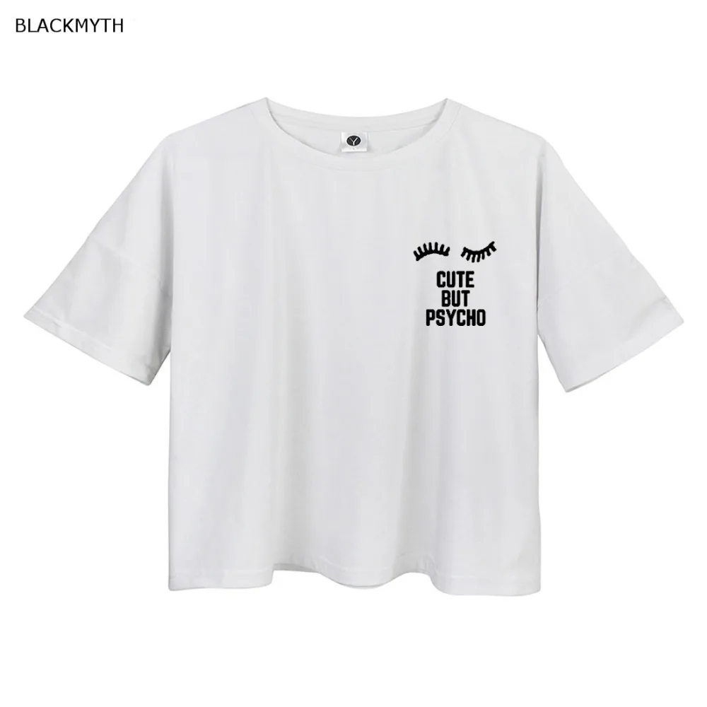 BLACKMYTH CUTE but Psycho Для женщин короткий с буквенным принтом Футболка Повседневное