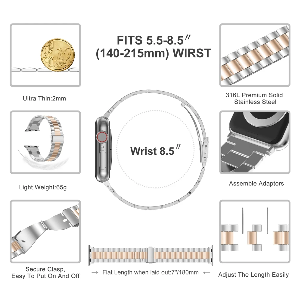 Роскошный ремешок из нержавеющей стали для Apple Watch Series 1 2 3 4 5 Band iwatch 38 мм 42 с