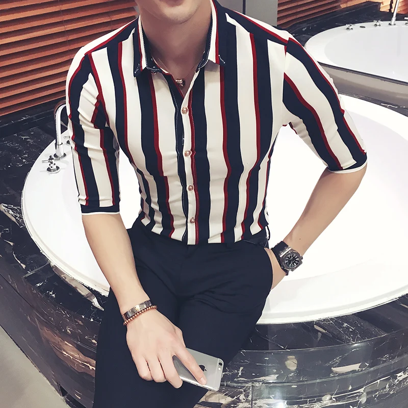 2017 в полоску Повседневная хлопковая рубашка Для мужчин Прохладный моды Лен