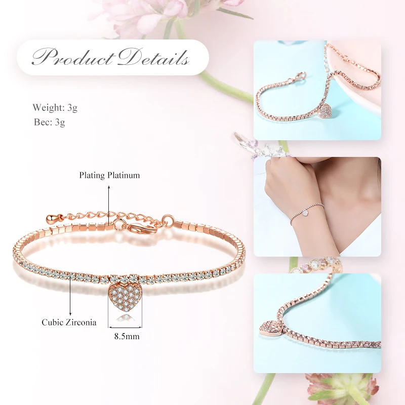 Женский теннисный браслет UMODE с кубическим цирконием и сердцем ювелирное изделие