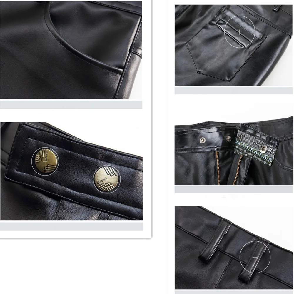 

2019 Men Winter Pu Faux Leather Pants Fashion Casual Zipper Slim Black Male Pants 29-37 High Quality