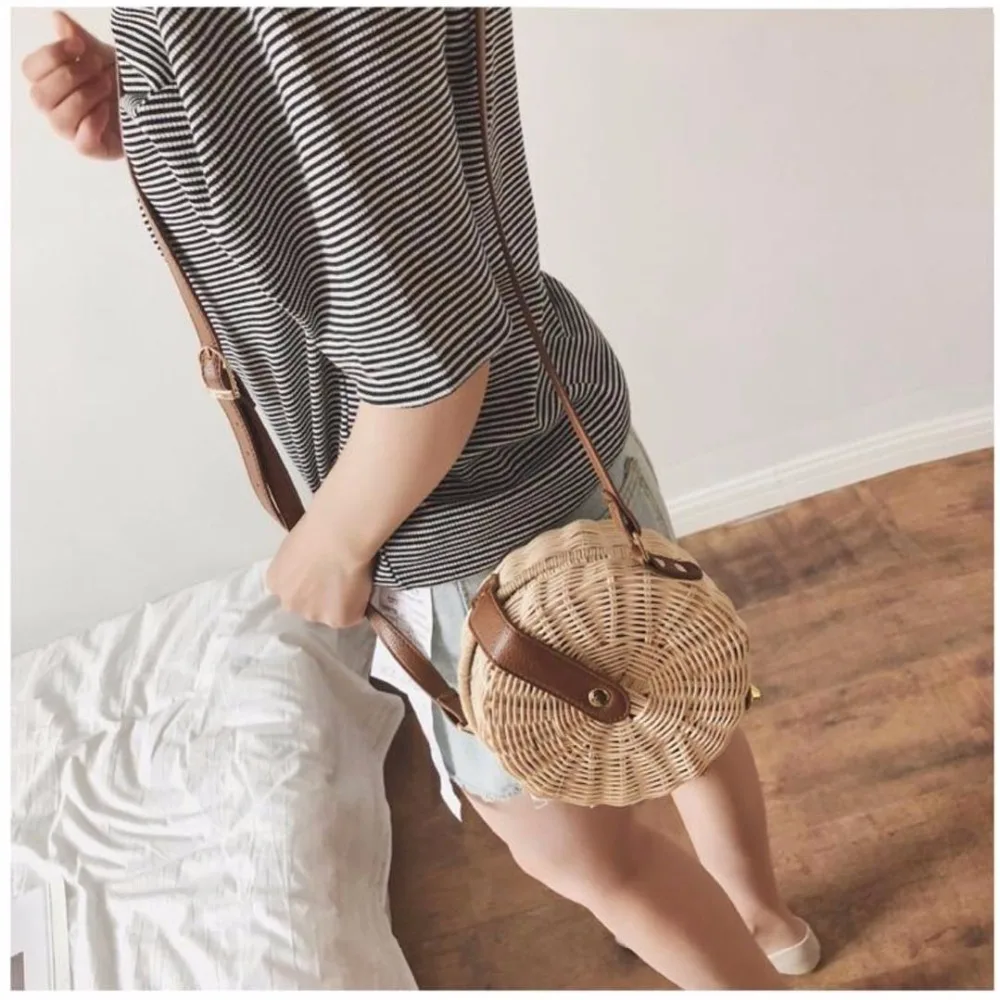 LEFUR женская соломенная сумка ручной работы летняя сумочка из ротанга Круглый