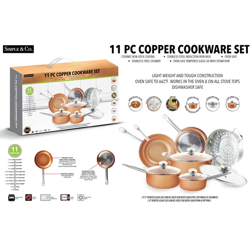Grand Innovation copper Cookware 11 шт. ES Set Жесткий анодированный со стеклянной крышкой (KGI 2409
