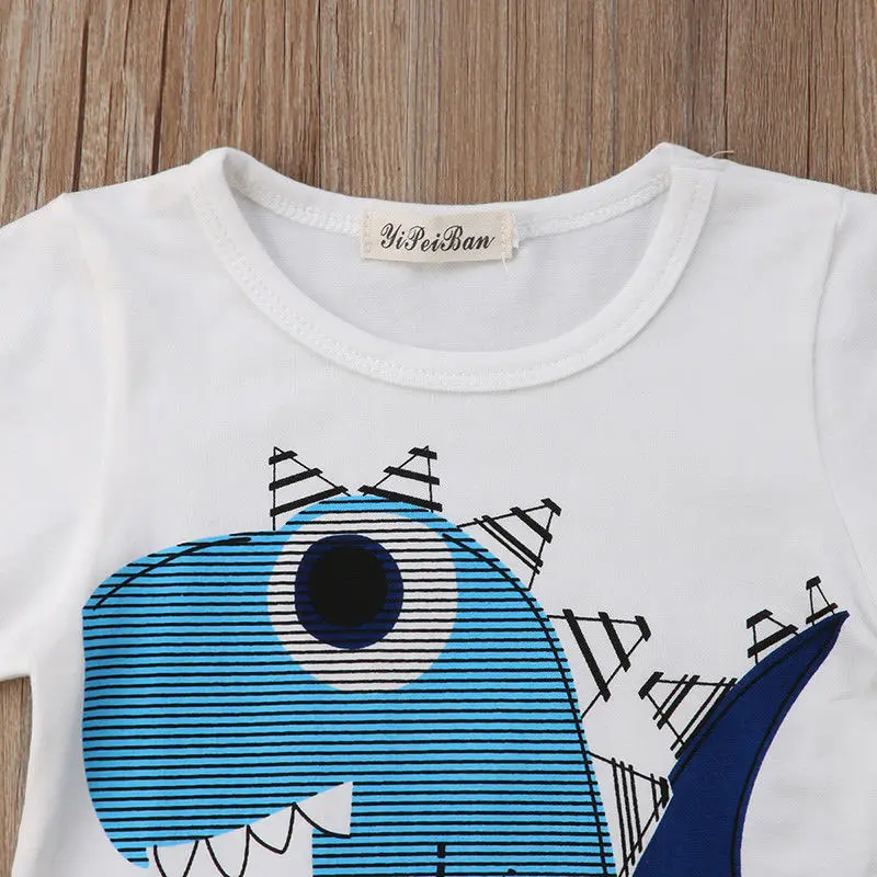 2019 New Summer Toddler Kid Baby Boy Clothes Causal Dinosaur T-shirt Top Tee Strip Short Pants Outfits Set 2PCS | Детская одежда и